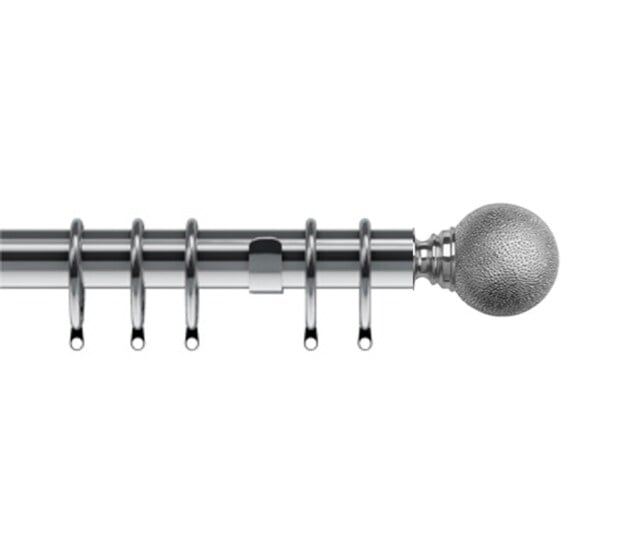 35mm Fixed Length Metal Curtain Pole Set Satin Silver Textured Ball Finial 170cm Silver Silver