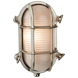 Nautic 1 Light Outdoor Bulkhead Wall, Flush Light Nickel, Frosted Glass IP64, E27