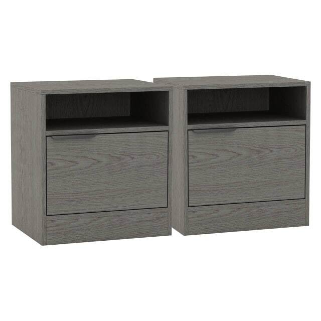 URBNLIVING 1 Door Bedside Table With Storage Grey Cedar Grey 2 Units