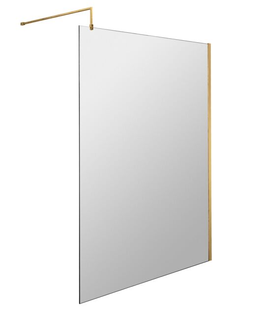 Balterley Toughened Safety Glass Wetroom Screen with Support Bar Copper Brushed Brass