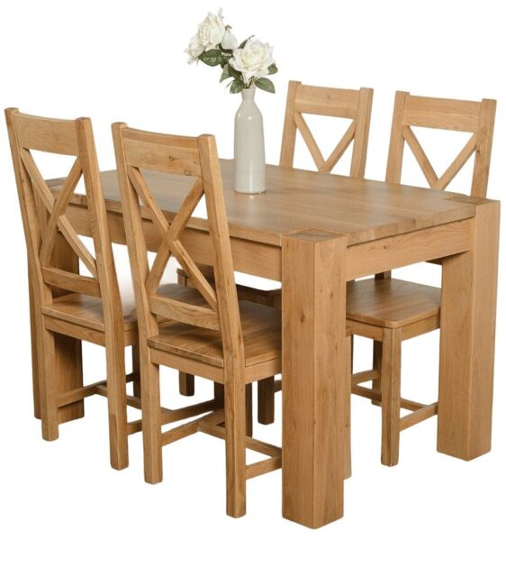 Kuba 125 x 80 cm Chunky Oak Small Dining Table and 4 Berkeley Chairs Brown Brown