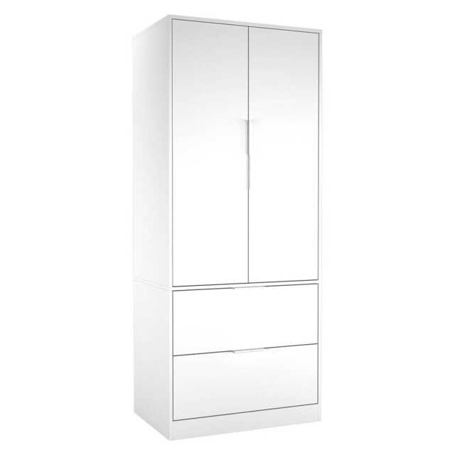 FUJI 2 Door 2 Drawer Minimalist Bedroom Wardrobe Storage & Hanging Rail 180cm Multi White 1