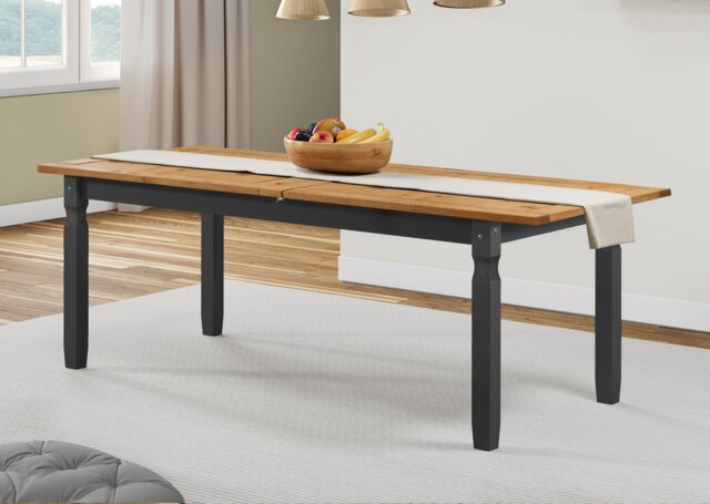 Mercers Furniture Corona Charcoal Large Extending Dining Table Solid Wood Mexican Pine Long Large Extendable Kitchen Dark Grey