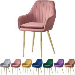 MOF Dining chair Armchair with Armrest & Backrest Upholstered seat with Metal legs T05 Pink