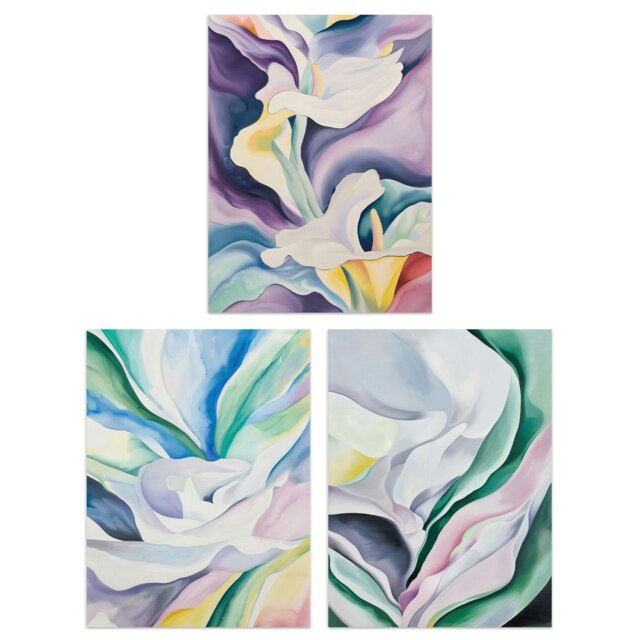 Set of 3 Abstract Flowers Pastel Colour Floral Living Room A4 Size Wall Art Prints Pack