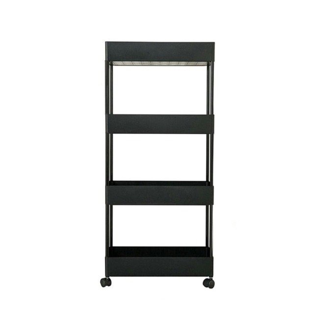Living and Home 4 Tiers Shelf Trolley Cart Storage Rack for Kitchen & Bathroom - Black