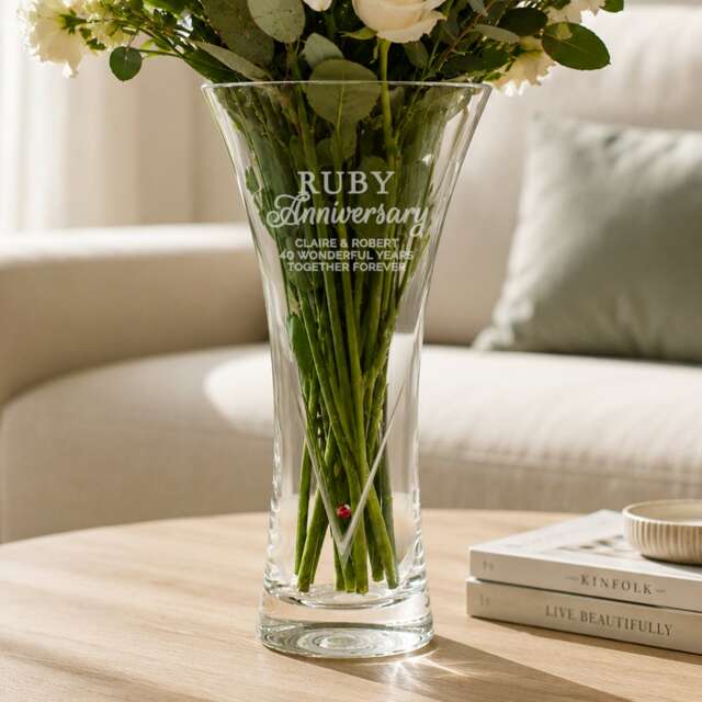 Personalised Ruby Anniversary Large Hand Cut Diamond Effect Heart Vase