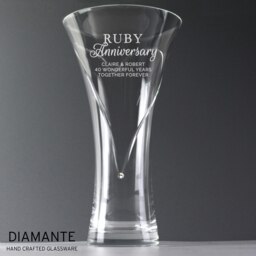 Personalised Ruby Anniversary Large Hand Cut Diamante Heart Vase Clear