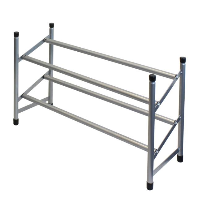 JVL 2 Tier Extendable Shoe Rack, Silver Silver