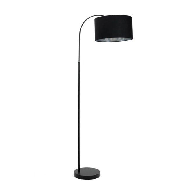ValueLights Curva Black Arched Floor Lamp Black Velvet Chrome Shade Black
