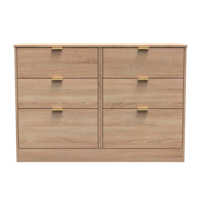 Denver 6 Drawer Wide Chest of Drawers in Bardolino Oak (Ready Assembled) Brown Bardolino Oak