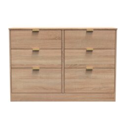Denver 6 Drawer Wide Chest of Drawers in Bardolino Oak (Ready Assembled) Brown Bardolino Oak