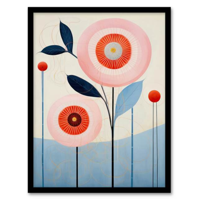 Kaleidoscope Blossom Pastel Colour Pink Home Decor Black Framed Wall Art Print A4