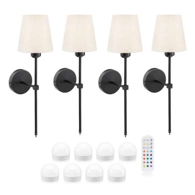 Omniance Monaco Rechargeable Wireless Wall Lights with Remote Black