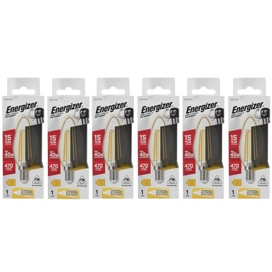Energizer LED Filament Candle E14 470lm 4W 2700K (Warm White) Light Bulb - Pack of 6