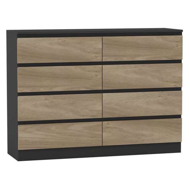 Minimalist Chest of 8 Drawers - 88.3x120x35cm Black Black & Oak 1