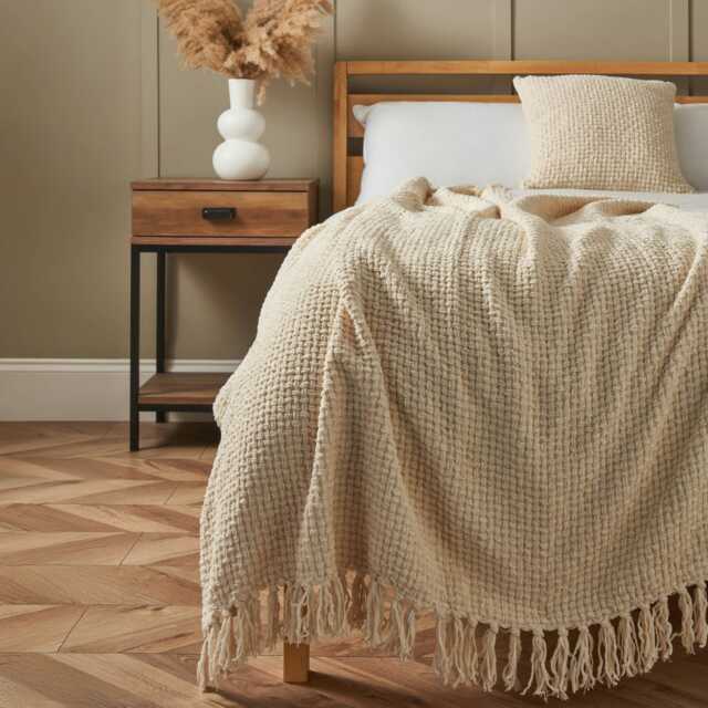 BHS Cross Weave Throw, Cream Multi 1