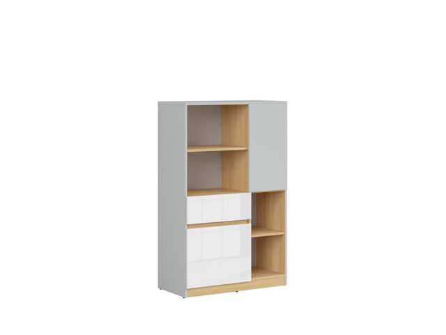 Bookcase Shelving Unit Open Storage Drawer Cabinet White Gloss Light Grey Nandu