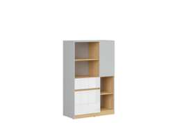 Bookcase Shelving Unit Open Storage Drawer Cabinet White Gloss Light Grey Nandu