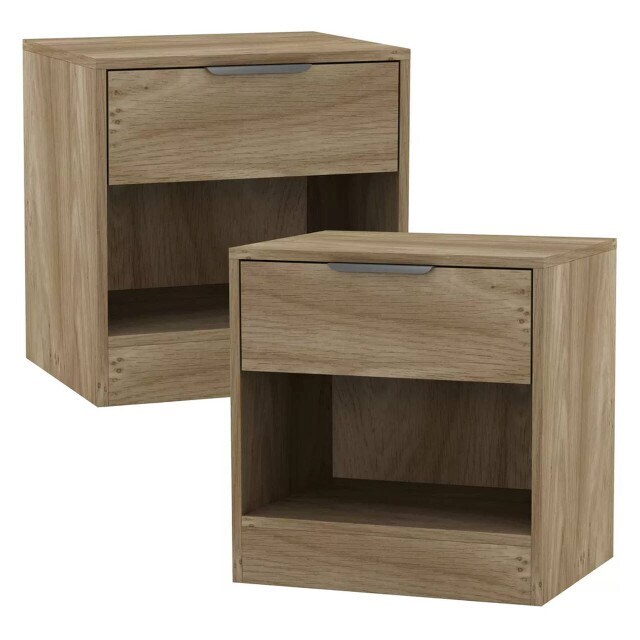 URBNLIVING 1 Drawer Bedside Table With Storage Brown Oak 2 Units