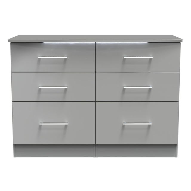 Lyon 6 Drawer Wide Chest of Drawers in Grey Gloss & Dusk Grey (Ready Assembled) Grey Grey Gloss & Dusk Grey