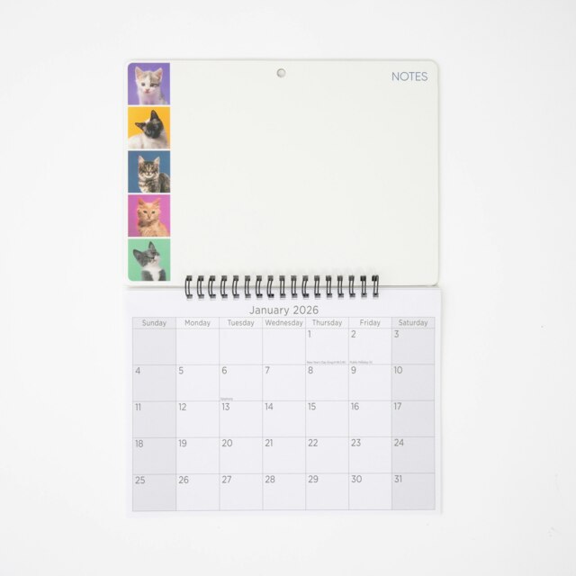 2026 Monthly Memo Board Calendar & Pen Kitten Design