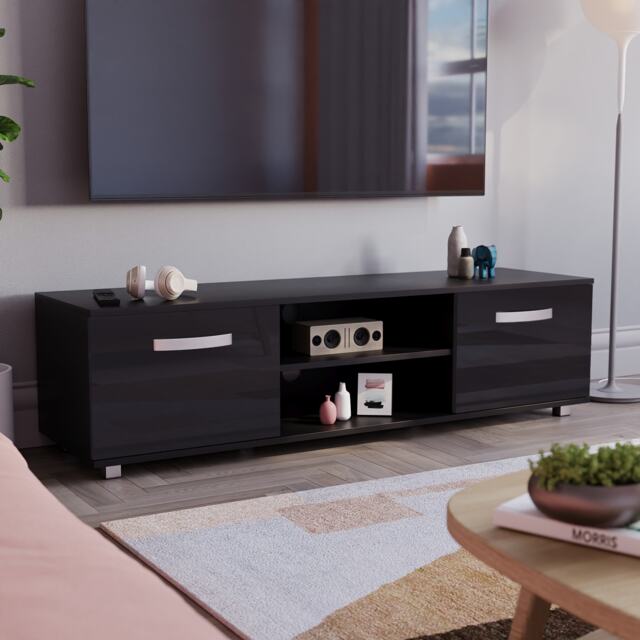 Vida Designs Cosmo 2 Door TV Unit Entertainment Stand, 140cm, Black Black 1