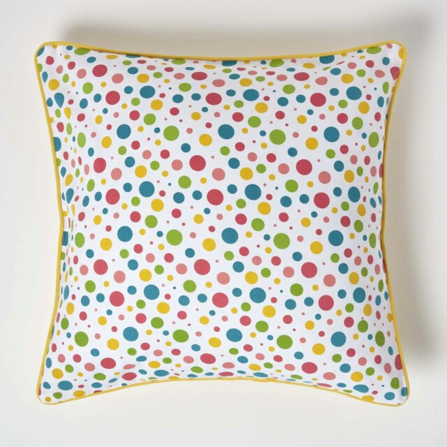 Homescapes Cotton Multi Colour Polka Dots Cushion Cover - 60 x 60 cm Multi 60 x 60 cm
