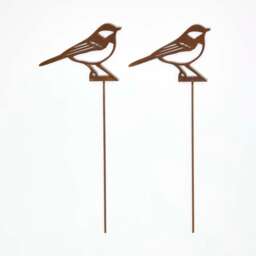 Homescapes Steel Great Tit Garden Stake Decorations, Set of 2