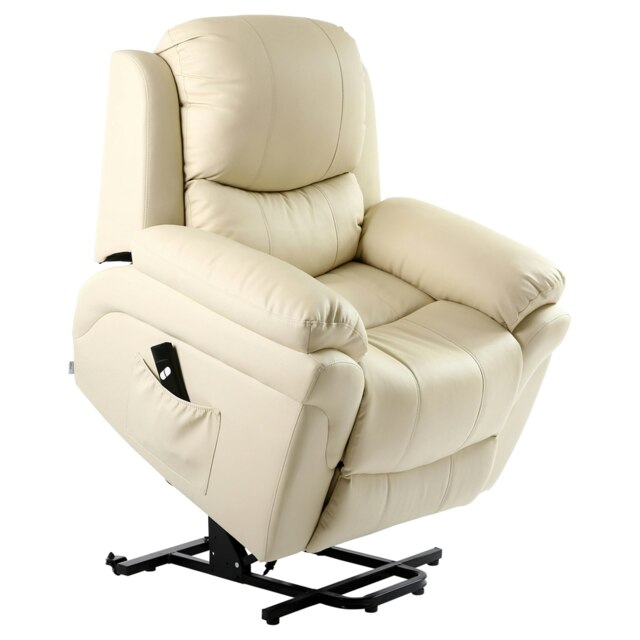 Madison Single Motor Electric Rise Recliner Bonded Leather Lift Chair (Cream)