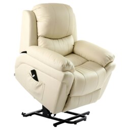 Madison Single Motor Electric Rise Recliner Bonded Leather Lift Chair (Cream)