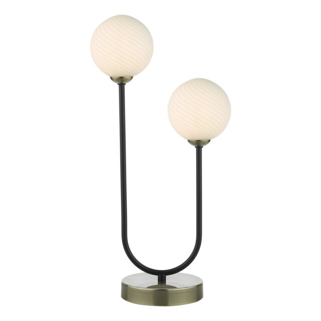 Duo 2 Light Table Lamp Antique Brass and Opal Glass
