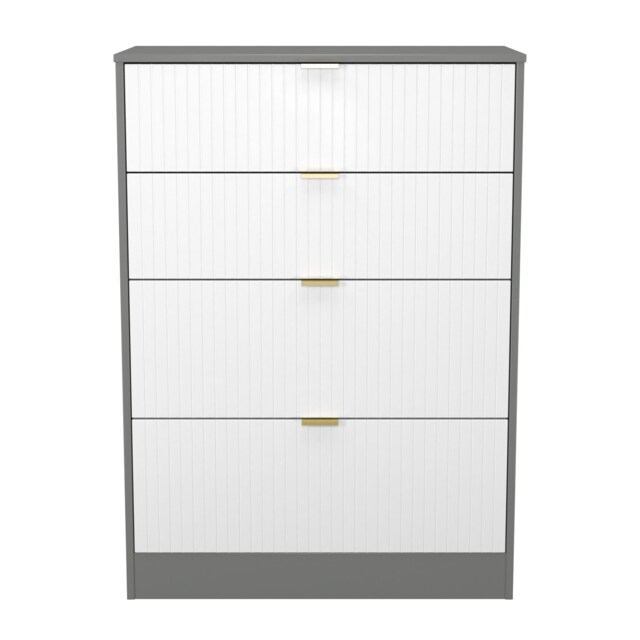 Denver 4 Drawer Deep Chest of Drawers in White Matt & Dusk Grey (Ready Assembled) White White Matt & Dusk Grey
