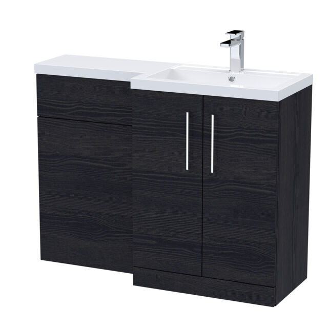 Balterley Right-Hand Bathroom Vanity and WC Unit Combination with Basin, with Handles Black Black Woodgrain