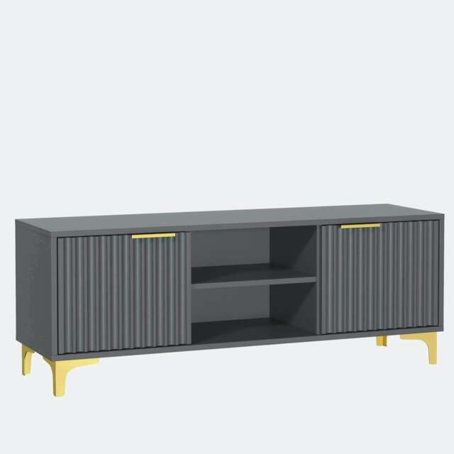 Bold TV unit 120cm grey ribbed fronts gold accents Grey One Size 1