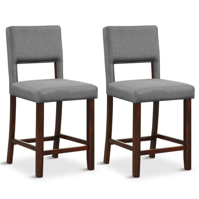 COSTWAY Set of 2 Bar Stools Upholstered Kitchen Island Stool Grey