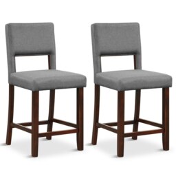 COSTWAY Set of 2 Bar Stools Upholstered Kitchen Island Stool Grey
