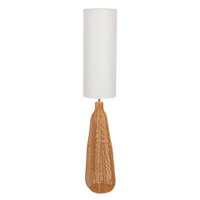 ValueLights Una White Tall Shade Natural Rattan Midi Floor Lamp