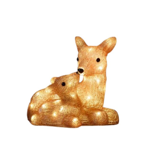 27cm Battery Powered Light up Ice Frosted Christmas Doe & Fawn with Warm White LEDs