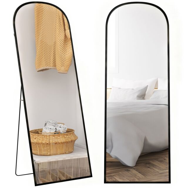 HOMCOM Full-Length Mirror with Aluminium Frame Wall-Mounted or Freestanding Black 1