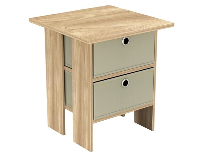 2-Tier 2- Drawer Wooden Side Table Brown Oak & Beige 1