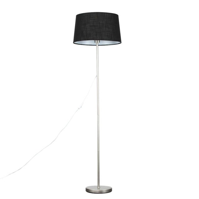 ValueLights Charlie Brushed Chrome Floor Lamp Black Doretta Shade