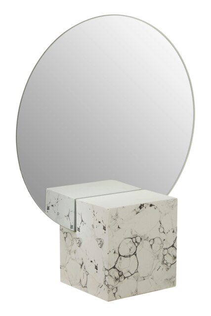 Round Mirror, Unique White Marble Base, Minimalist Wall Mirror, Compact Design, Ideal for Modern Spaces White