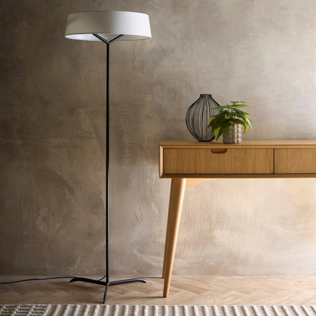 Luna Black Floor Lamp with White Shade and Integrated LED Black