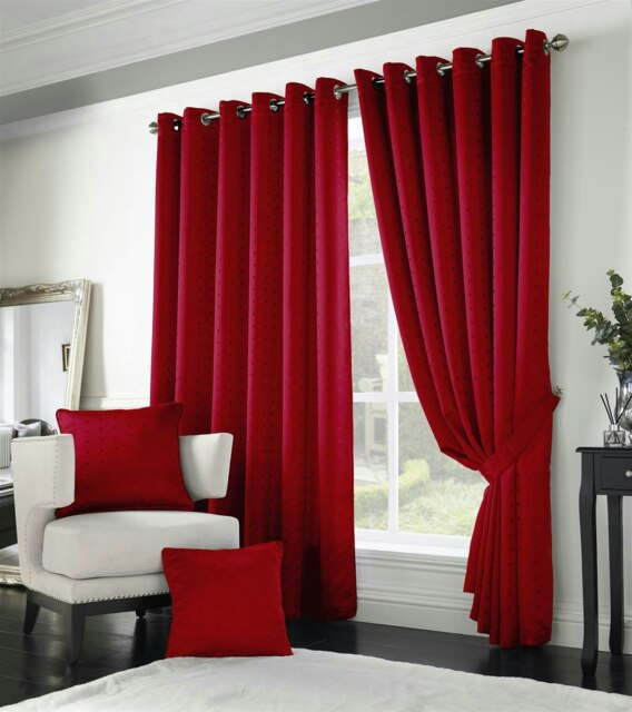 Adison Lined Ring Top Eyelet Curtains - 229cm x 274cm - Red