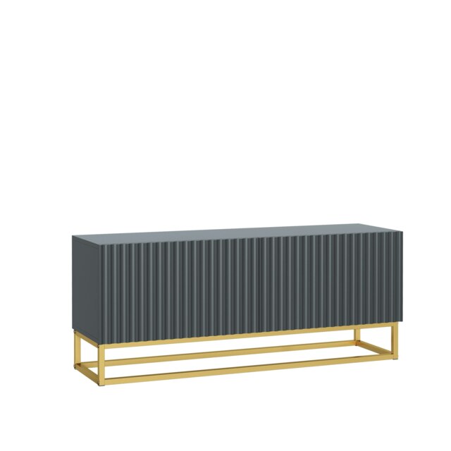TV Unit 100cm Grey Matt Fluted Fronts with Gold Metal Base Grey One Size 1