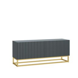 TV Unit 100cm Grey Matt Fluted Fronts with Gold Metal Base Grey One Size 1