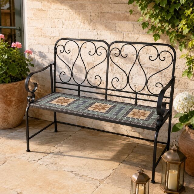 Cascade Mosaic 2 Seater Garden Bench - Outdoor Patio Seat