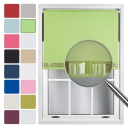 FURNISHED Blackout Roller Blind with Gold Glitter Trim and Lime Bow Cut to Size Green Lime (W) 210cm x (L) 165cm
