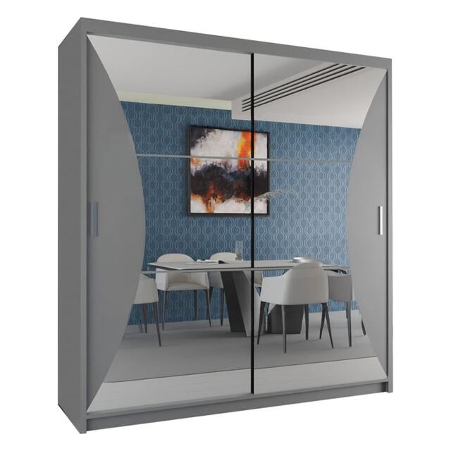 Sliding Wardrobes 4U Sleek Curved Mirror Sliding Wardrobe with Soft Silver Handles – 150cm & 203cm, White, Black, Grey Grey Grey203cm 203cm